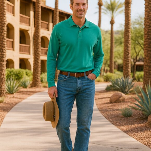 LL Bean Shirt Men M Tall Teal Outdoor Golf Pullover‎ Traditional Fit Stretch Y2K - Picture 1 of 10